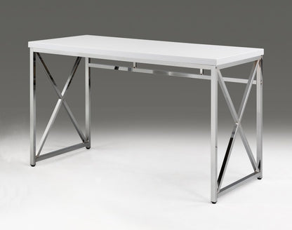 47" White and Silver Wood and Metal Computer Desk