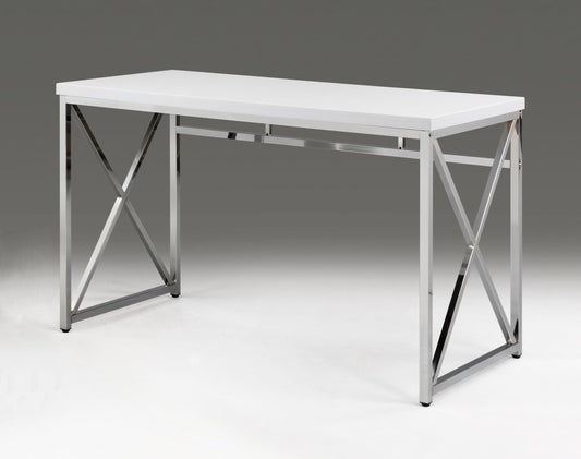 47" White and Silver Wood and Metal Computer Desk