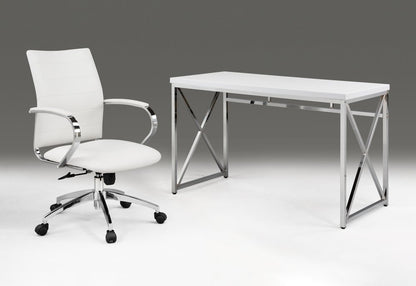 47" White and Silver Wood and Metal Computer Desk