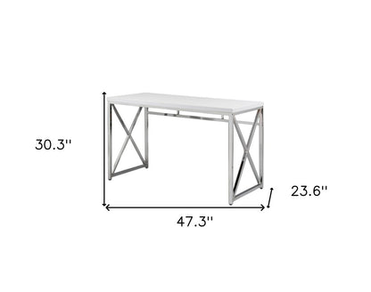 47" White and Silver Wood and Metal Computer Desk