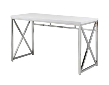 47" White and Silver Wood and Metal Computer Desk