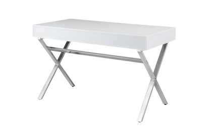 47" White and Silver Wood and Metal Computer Desk With Two Drawers