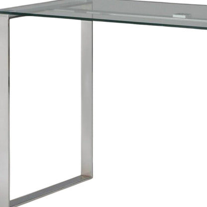 47" Clear and Silver Glass and Metal Computer Desk