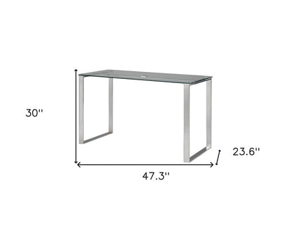 47" Clear and Silver Glass and Metal Computer Desk
