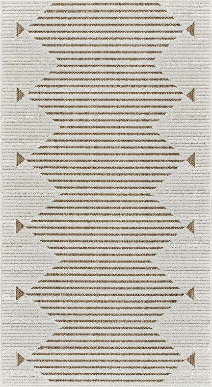 3' X 5' Beige and Brown Geometric Distressed Indoor Outdoor Area Rug