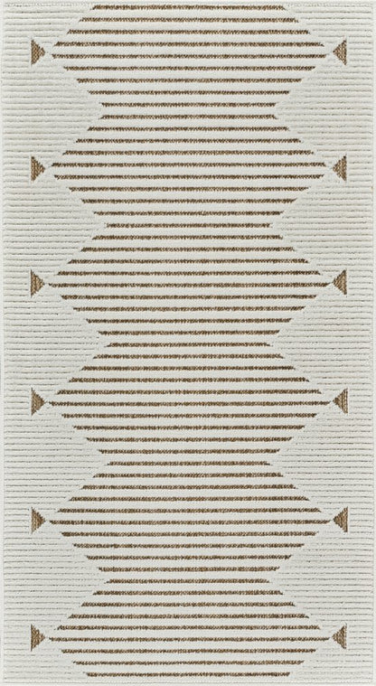 3' X 5' Beige and Brown Geometric Distressed Indoor Outdoor Area Rug