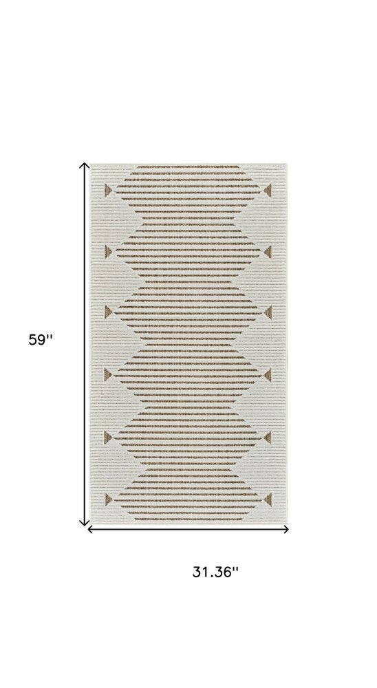 3' X 5' Beige and Brown Geometric Distressed Indoor Outdoor Area Rug