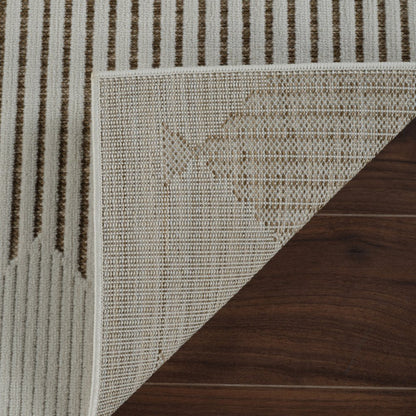 3' X 5' Beige and Brown Geometric Distressed Indoor Outdoor Area Rug