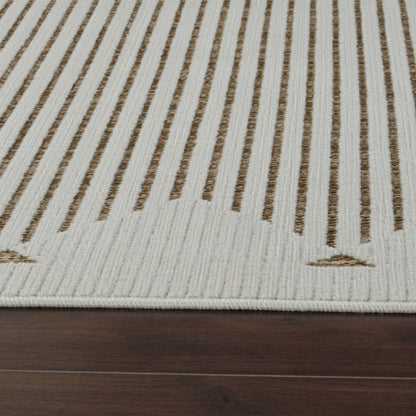 3' X 5' Beige and Brown Geometric Distressed Indoor Outdoor Area Rug
