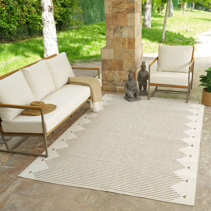 3' X 5' Beige and Brown Geometric Distressed Indoor Outdoor Area Rug