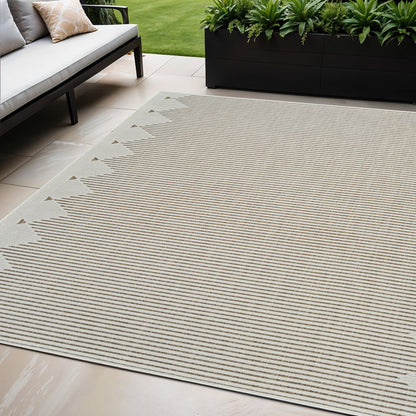 3' X 5' Beige and Brown Geometric Distressed Indoor Outdoor Area Rug