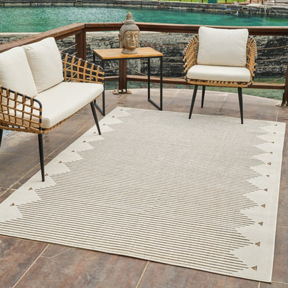 3' X 5' Beige and Brown Geometric Distressed Indoor Outdoor Area Rug