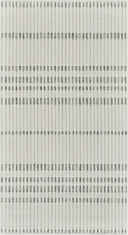 3' X 5' Cream and Beige Striped Distressed Indoor Outdoor Area Rug