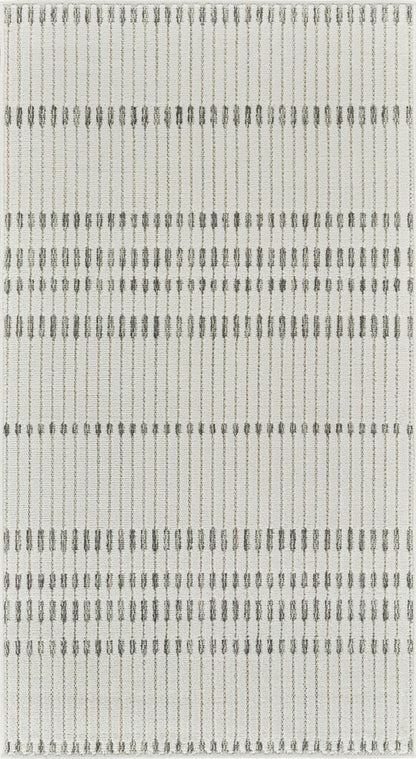 3' X 5' Cream and Beige Striped Distressed Indoor Outdoor Area Rug