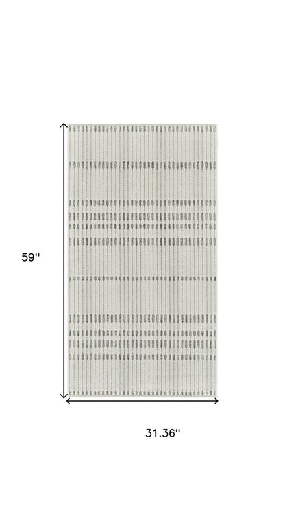 3' X 5' Cream and Beige Striped Distressed Indoor Outdoor Area Rug