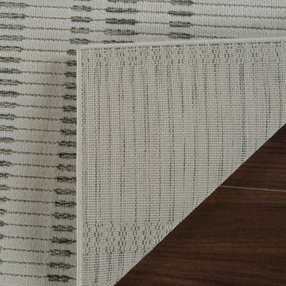 3' X 5' Cream and Beige Striped Distressed Indoor Outdoor Area Rug