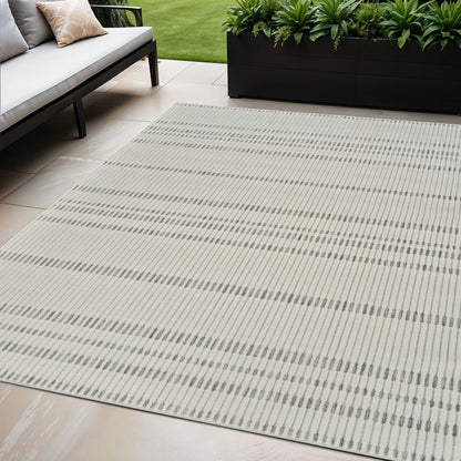 3' X 5' Cream and Beige Striped Distressed Indoor Outdoor Area Rug