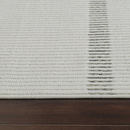 3' X 5' Cream and Beige Striped Distressed Indoor Outdoor Area Rug