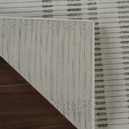 3' X 5' Cream and Beige Striped Distressed Indoor Outdoor Area Rug
