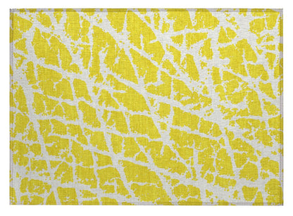 2' X 3' Yellow and White Abstract Washable Non Skid Indoor Outdoor Area Rug