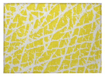 2' X 3' Yellow and White Abstract Washable Non Skid Indoor Outdoor Area Rug