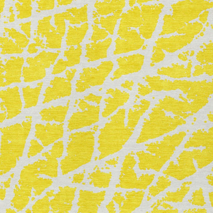 2' X 3' Yellow and White Abstract Washable Non Skid Indoor Outdoor Area Rug