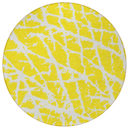 2' X 3' Yellow and White Abstract Washable Non Skid Indoor Outdoor Area Rug