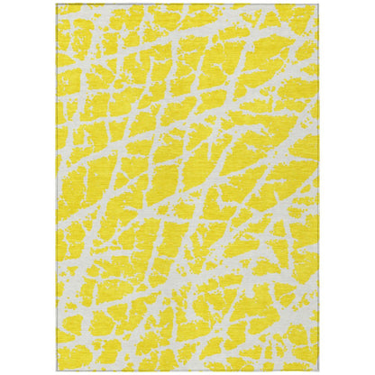 2' X 3' Yellow and White Abstract Washable Non Skid Indoor Outdoor Area Rug