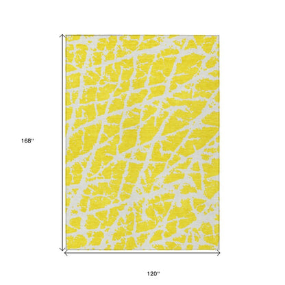 2' X 3' Yellow and White Abstract Washable Non Skid Indoor Outdoor Area Rug
