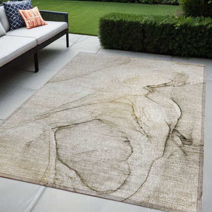 2' X 3' Beige and Gray Abstract Washable Non Skid Indoor Outdoor Area Rug