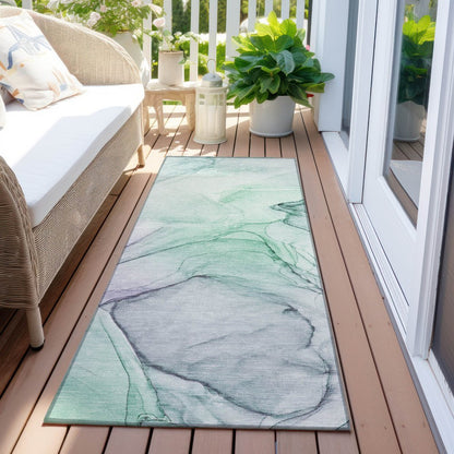 8' Runner Beige and Gray Abstract Washable Non Skid Indoor Outdoor Runner Rug