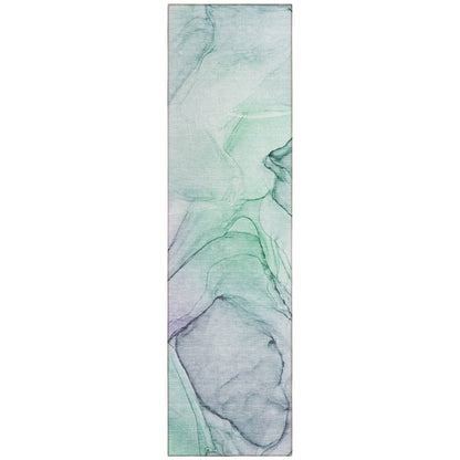 8' Runner Beige and Gray Abstract Washable Non Skid Indoor Outdoor Runner Rug