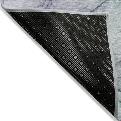 2' X 3' Blue and Gray Abstract Washable Non Skid Indoor Outdoor Area Rug