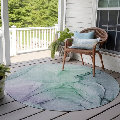 2' X 3' Blue and Gray Abstract Washable Non Skid Indoor Outdoor Area Rug