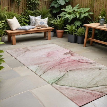 8' Runner Beige and Gray Abstract Washable Non Skid Indoor Outdoor Runner Rug