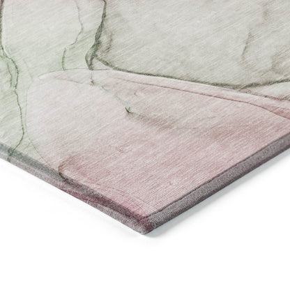 8' Runner Beige and Gray Abstract Washable Non Skid Indoor Outdoor Runner Rug
