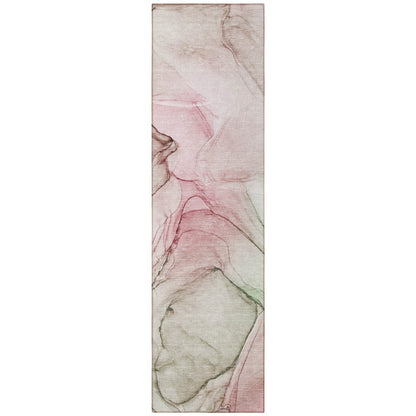 8' Runner Beige and Gray Abstract Washable Non Skid Indoor Outdoor Runner Rug