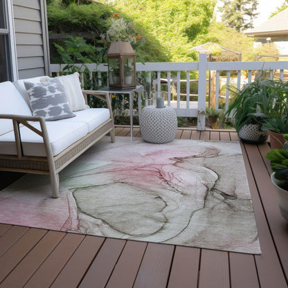 2' X 3' Gray and Pink Abstract Washable Non Skid Indoor Outdoor Area Rug