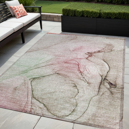 2' X 3' Gray and Pink Abstract Washable Non Skid Indoor Outdoor Area Rug