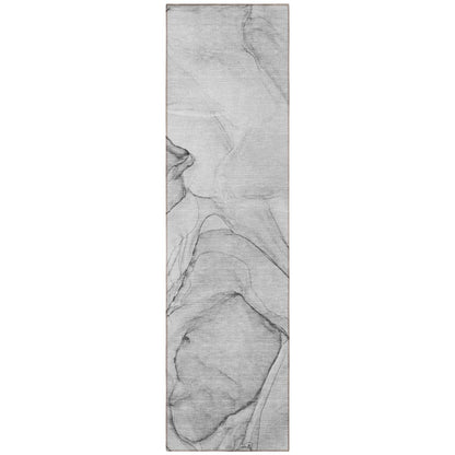 8' Runner Beige and Gray Abstract Washable Non Skid Indoor Outdoor Runner Rug