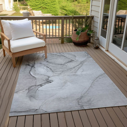 2' X 3' Gray Abstract Washable Non Skid Indoor Outdoor Area Rug