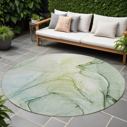 2' X 3' Green Abstract Washable Non Skid Indoor Outdoor Area Rug
