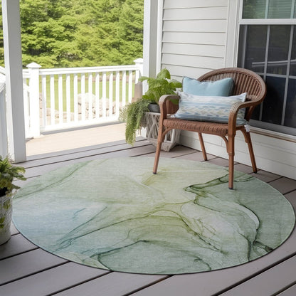 2' X 3' Green Abstract Washable Non Skid Indoor Outdoor Area Rug