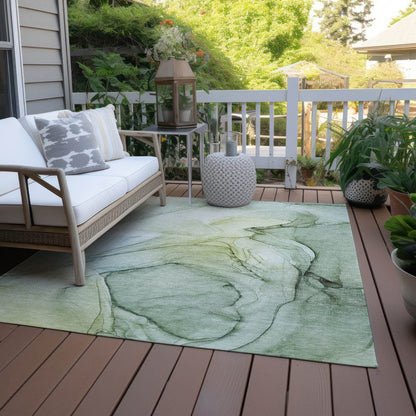 2' X 3' Green Abstract Washable Non Skid Indoor Outdoor Area Rug