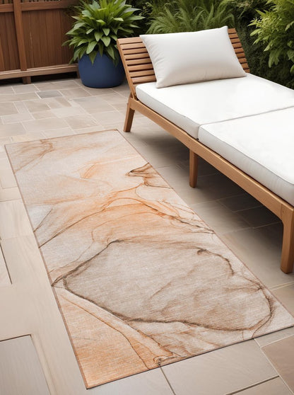 8' Runner Beige and Gray Abstract Washable Non Skid Indoor Outdoor Runner Rug
