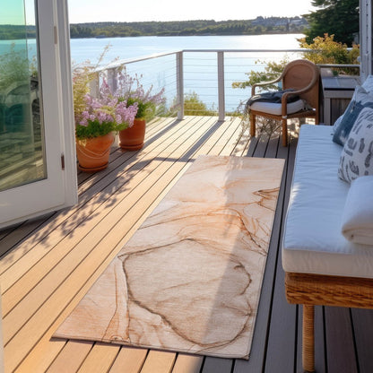 8' Runner Beige and Gray Abstract Washable Non Skid Indoor Outdoor Runner Rug