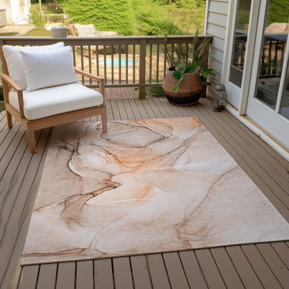 2' X 3' Gray and Orange Abstract Washable Non Skid Indoor Outdoor Area Rug