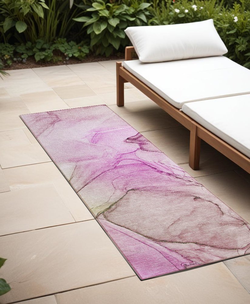 8' Runner Beige and Gray Abstract Washable Non Skid Indoor Outdoor Runner Rug