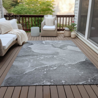 5' X 8' Gray and Ivory Abstract Washable Non Skid Indoor Outdoor Area Rug
