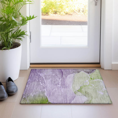 2' X 3' Purple Abstract Washable Non Skid Indoor Outdoor Area Rug